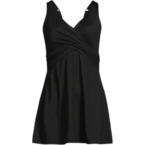 Lands end slendersuit v neck wrap swim dress one piece swimsuit size 18w
